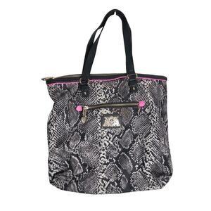 Juicy Couture Malibu Nylon Black Tote Bag Black White Snake Skin Print Pink Trim